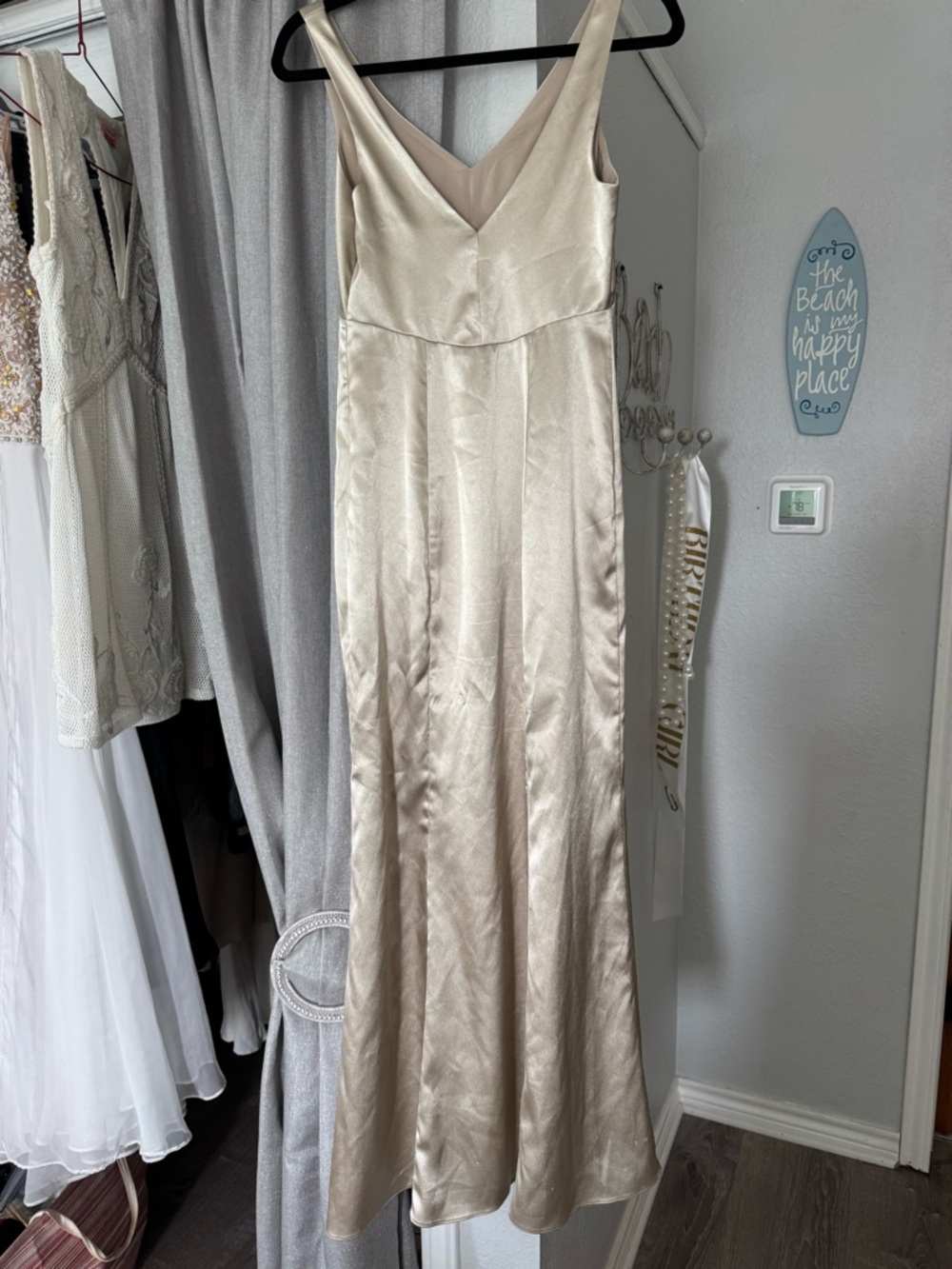 Birdy Grey Champagne Satin Maxi Dress Size XS - Picture 4 of 9